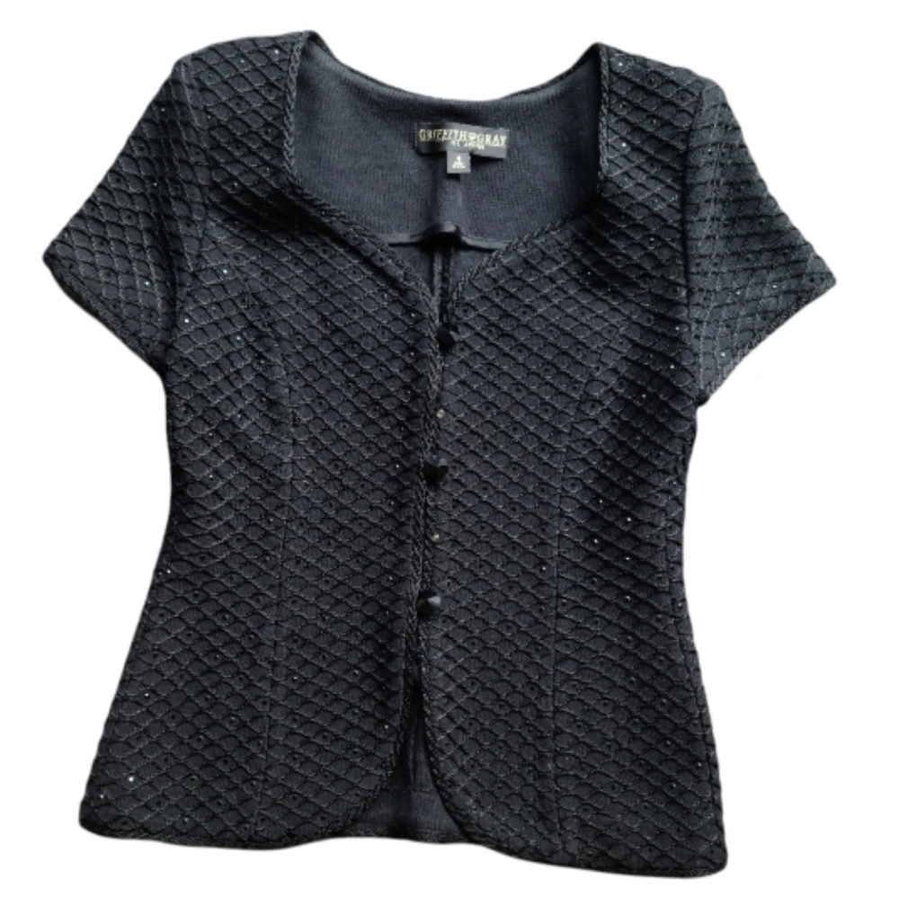 Vintage 80s Griffith Gray for St. John Black Sweater Vest Shirt Sz 4 Crystals
